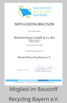 Mitgliedsurkunde HAUN Landshut - Baustoff Recycling Bayern